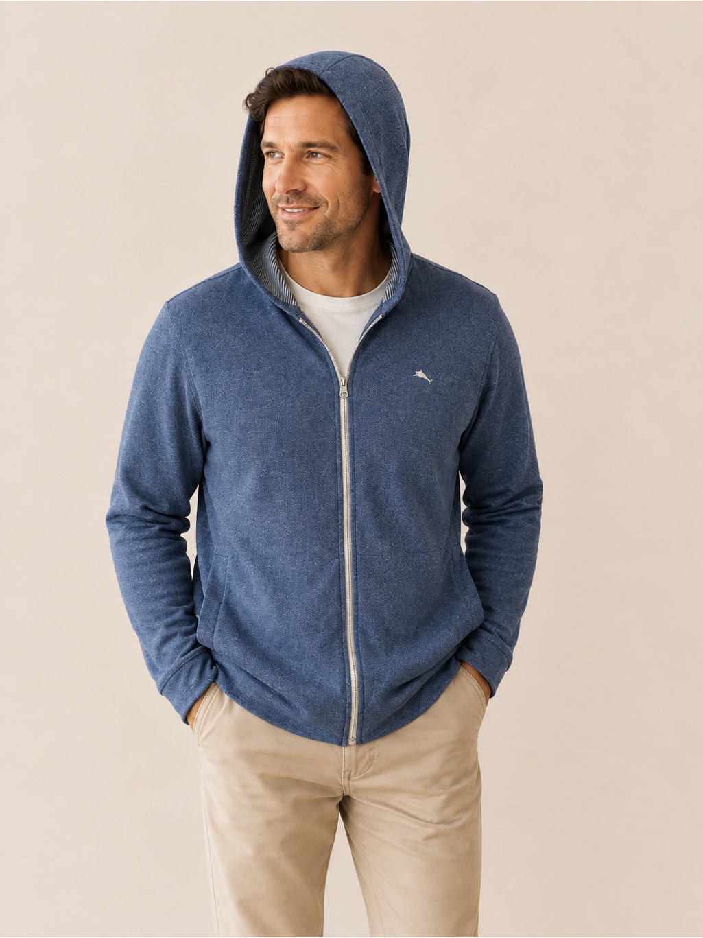 Tommy Bahama Reversible Hooded Zip Jacket In Heather Navy
